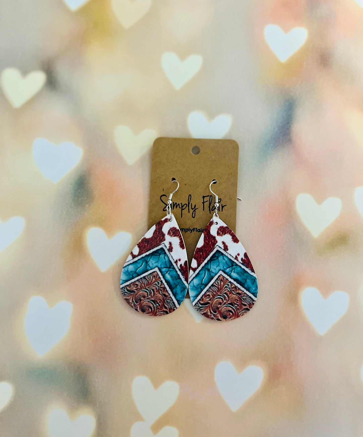 Cow Print and Turquoise Western Earrings