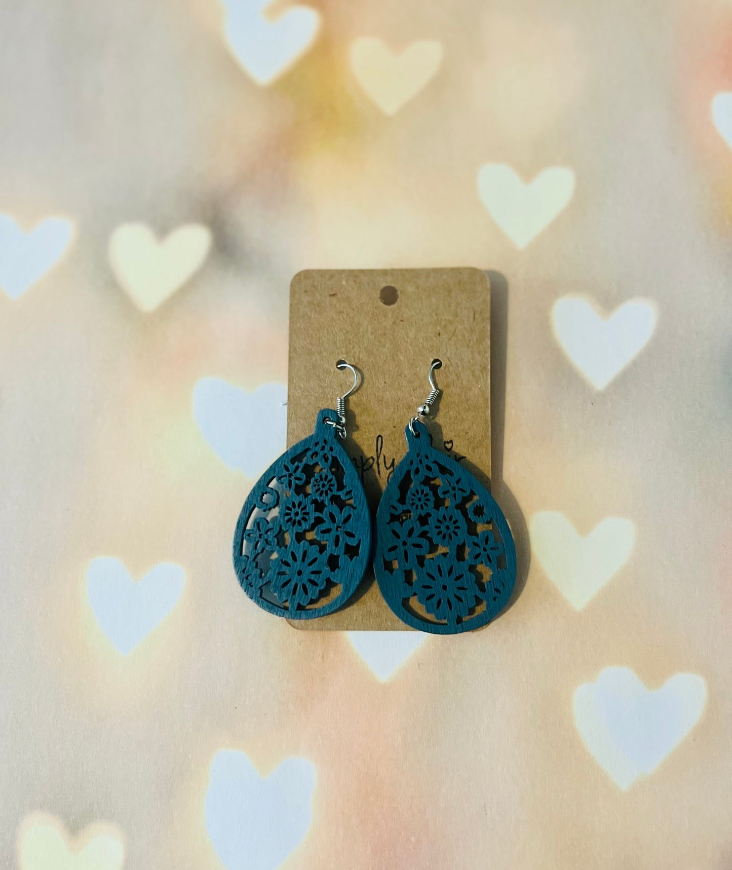 Turquoise Wooden Flower Cut Earrings