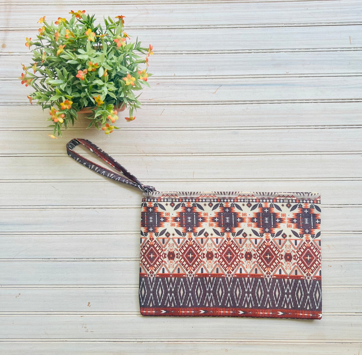 Boho Brown Aztec Print Wristlet Pouch