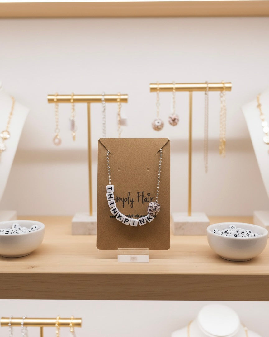 “THINKPINK” Breast Cancer Awareness Alphabet Cube Necklace