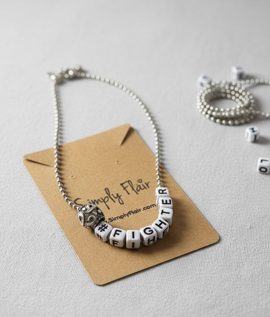 “#FIGHTER” Breast Cancer Awareness Alphabet Necklace