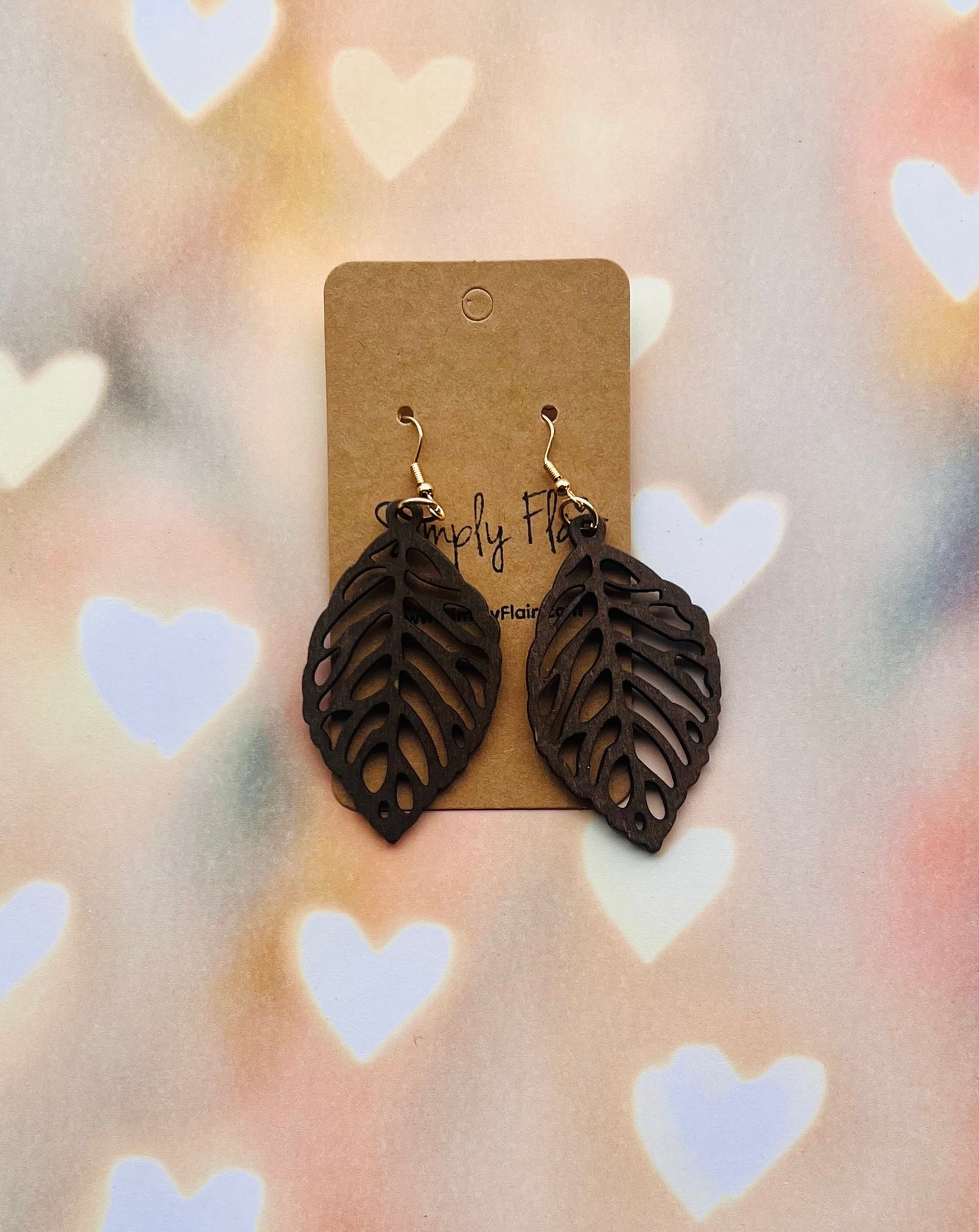 Wood Leaf Cut Out Earrings