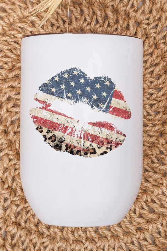 Patriotic Leopard Lips American Flag Wine Cup