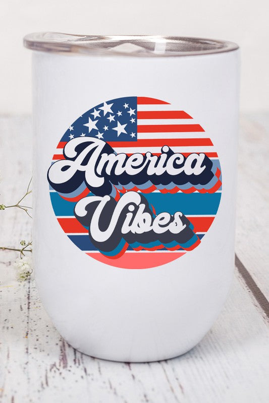 Patriotic America Vibes Circle Wine Cup Tumbler
