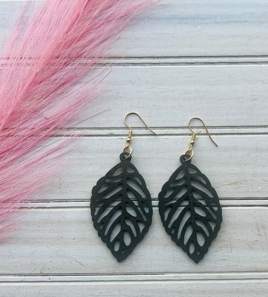 Wood Leaf Cut Out Earrings