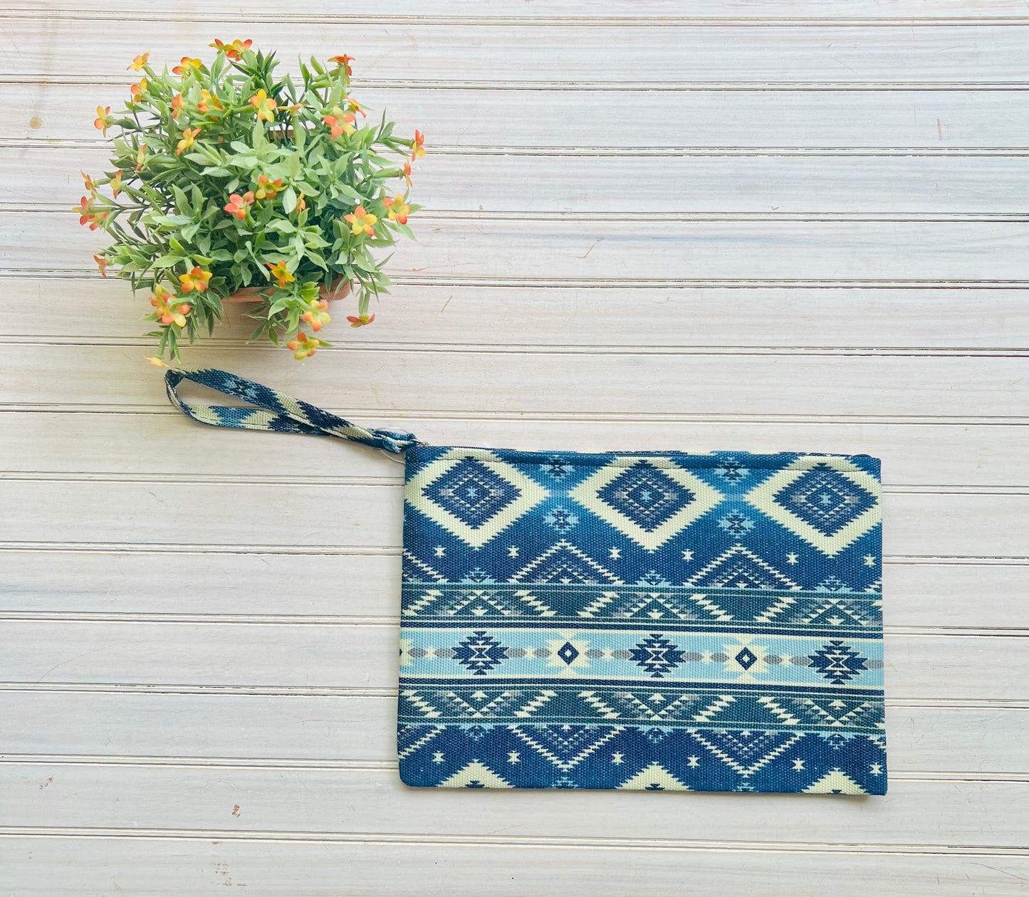 Boho Blue Aztec Print Wristlet Pouch