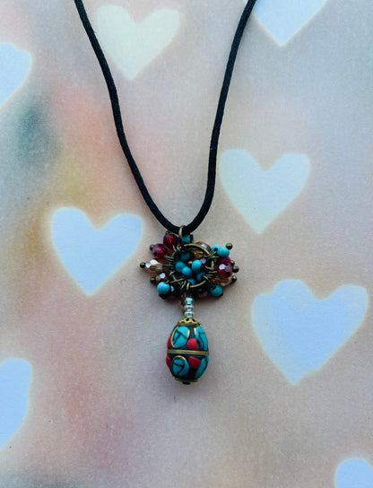 Turquoise & Coral Pendant Necklace