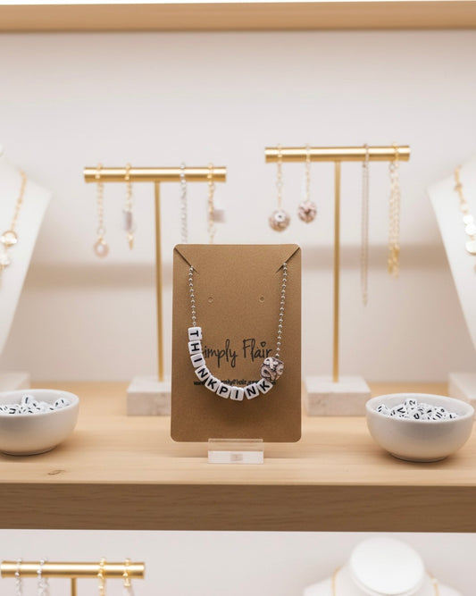 “THINKPINK” Breast Cancer Awareness Alphabet Cube Necklace