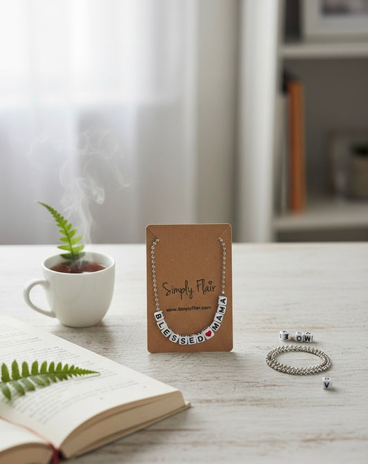 “BLESSED❤️MAMA” Alphabet Cube Necklace