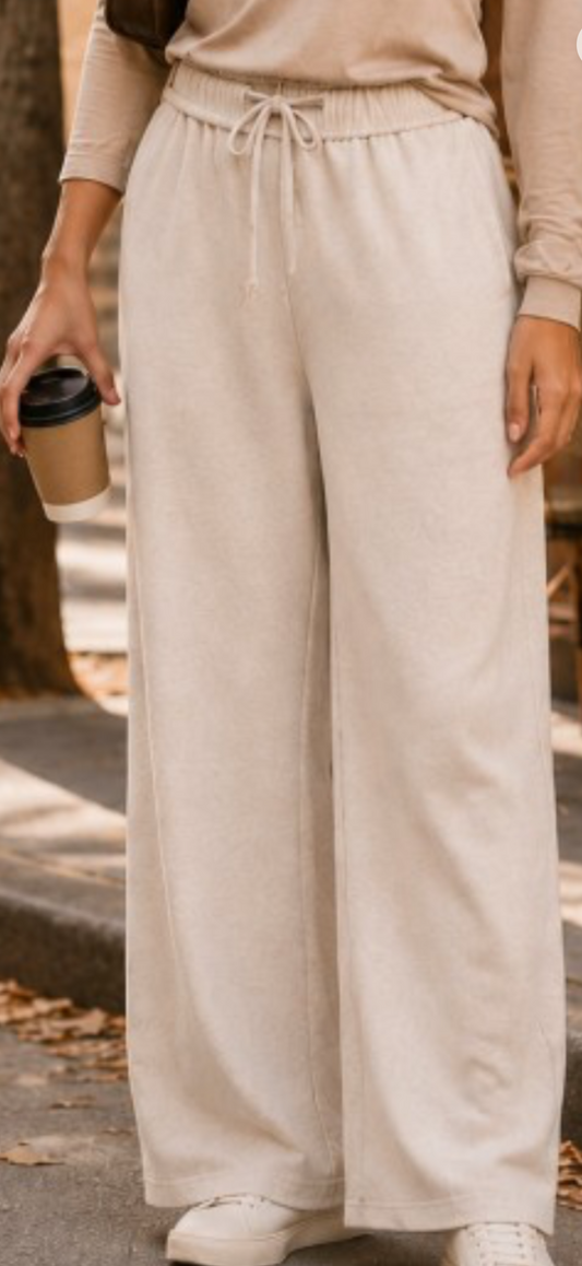 Coastal Sand French Terry Wide-Leg Lounge Pants