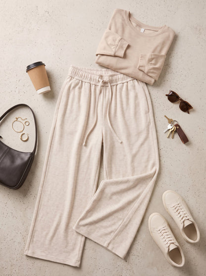 Coastal Sand French Terry Wide-Leg Lounge Pants
